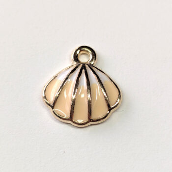 Peach White Rounded Scallop Shell Enamel Charm Gold