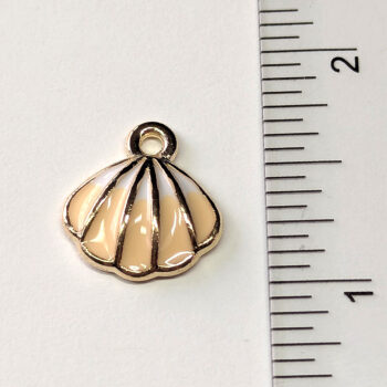 Peach White Rounded Scallop Shell Enamel Charm Gold - Image 2