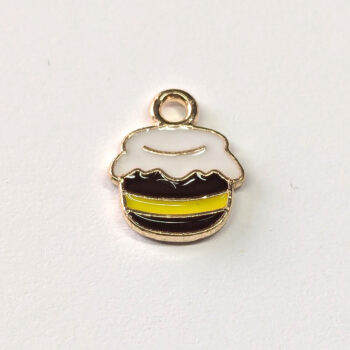 Yellow Black White Honey Pot Enamel Charm Gold