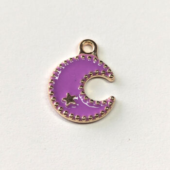 Lilac Purple Moon and Star Enamel Charm Gold