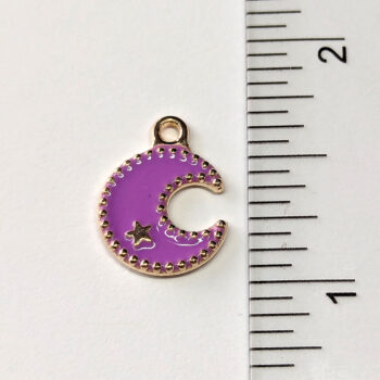 Lilac Purple Moon and Star Enamel Charm Gold - Image 2