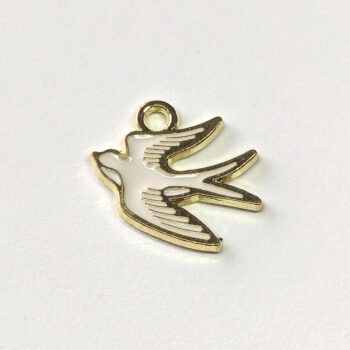 White Dove Bird Enamel Charm Gold