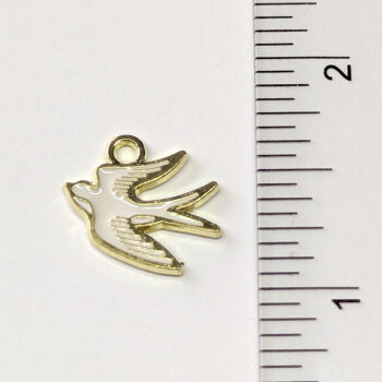 White Dove Bird Enamel Charm Gold - Image 2