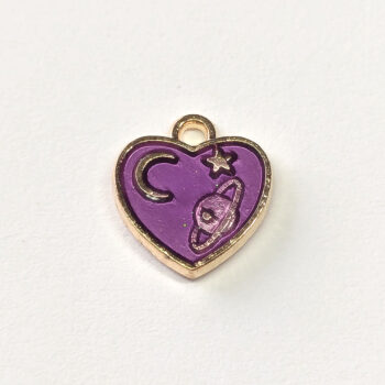 Purple Heart Moon Star Planet Enamel Charm Gold