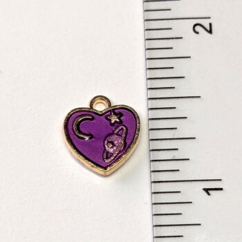 Purple Heart Moon Star Planet Enamel Charm Gold - Image 2