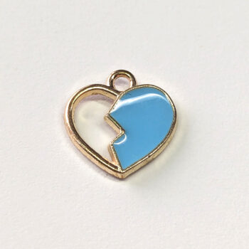 Blue Half Broken Heart Enamel Charm Gold