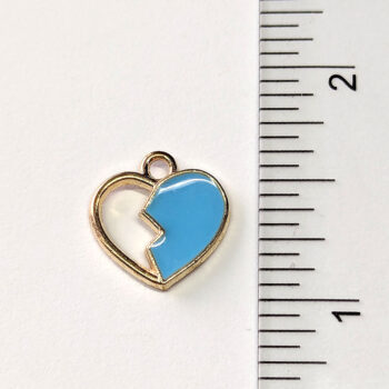 Blue Half Broken Heart Enamel Charm Gold - Image 2