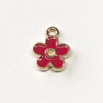 Dainty Red Button Flower Enamel Charm Gold