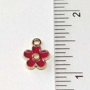 Dainty Red Button Flower Enamel Charm Gold - Image 2