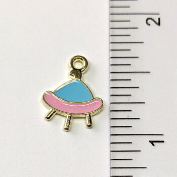 Pink Blue Space Ship UFO Enamel Charm Gold - Image 2