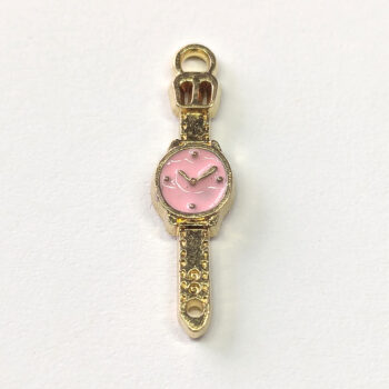 Pink Wrist Watch Enamel Charm Gold