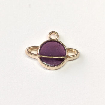 Purple Saturn Planet Enamel Charm Gold