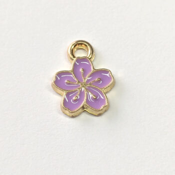 Dainty Lilac Purple Five Petal Flower Enamel Charm Gold