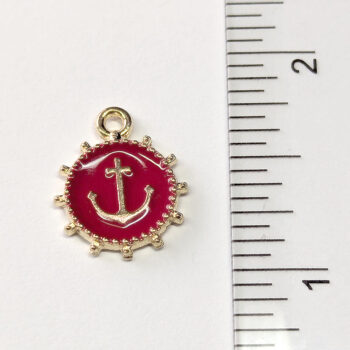 Red Ship Anchor Round Enamel Charm Gold - Image 2