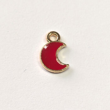 Dainty Red Moon Enamel Charm Gold