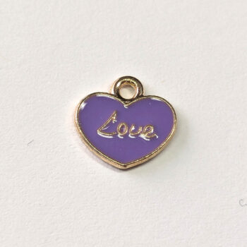 Purple LOVE Wide Heart Enamel Charm Gold