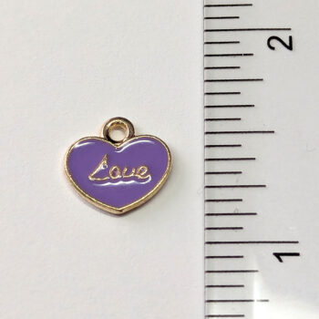 Purple LOVE Wide Heart Enamel Charm Gold - Image 2