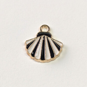 Black White Scallop Shell Enamel Charm Gold - Image 3