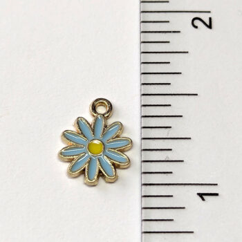 Dainty Blue Yellow Multi Petal Daisy Flower Enamel Charm Gold - Image 2