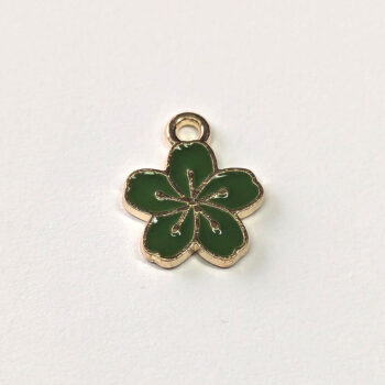 Small Green Five Petal Flower Enamel Charm Gold