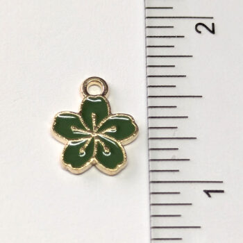 Small Green Five Petal Flower Enamel Charm Gold - Image 2