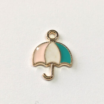 Pink Blue White Umbrella Enamel Charm Gold