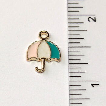 Pink Blue White Umbrella Enamel Charm Gold - Image 2