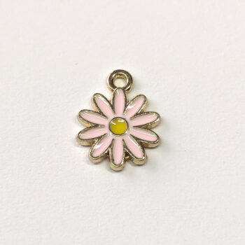 Dainty Pink Yellow Multi Petal Daisy Flower Enamel Charm Gold