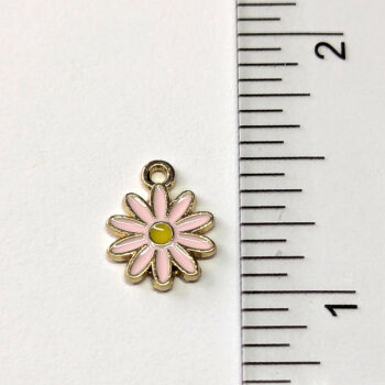 Dainty Pink Yellow Multi Petal Daisy Flower Enamel Charm Gold - Image 2