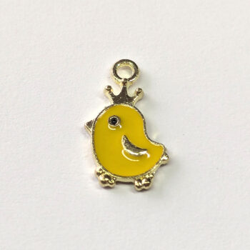 Yellow Chick with Crown Enamel Charm Gold