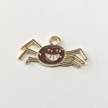 Brown Smiling Spider Halloween Enamel Charm Gold