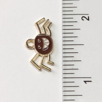 Brown Smiling Spider Halloween Enamel Charm Gold - Image 2