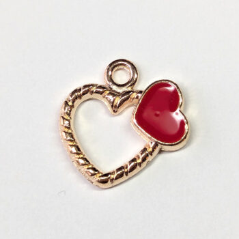 Hollow Heart Red Heart Enamel Charm Gold