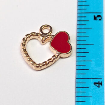 Hollow Heart Red Heart Enamel Charm Gold - Image 2