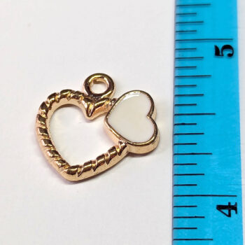 Hollow Heart White Heart Enamel Charm Gold - Image 2