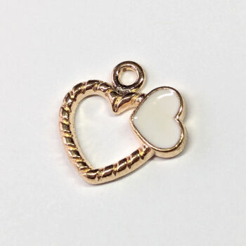 Hollow Heart White Heart Enamel Charm Gold