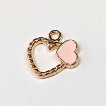 Hollow Heart Pink Heart Enamel Charm Gold