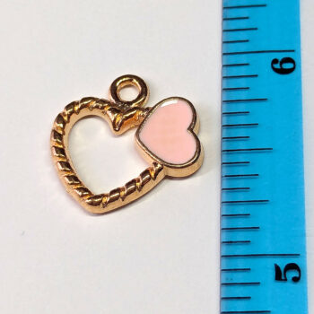 Hollow Heart Pink Heart Enamel Charm Gold - Image 2