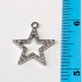 Silver Clear Rhinestone Hollow Star Charm - Image 2