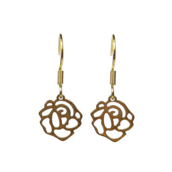 Stainless Steel Delicate Hollow Rose Flower Charm Gold Earrings