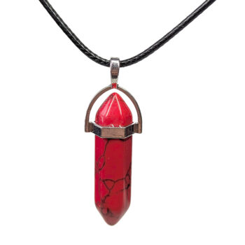 Red Howlite Stone Gemstone Hexagonal Pointed Necklace - Image 4