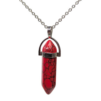 Red Howlite Stone Gemstone Hexagonal Pointed Necklace