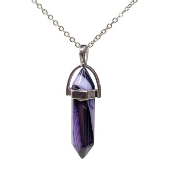 Purple Agate Natural Gemstone Hexagonal Pointed Necklace