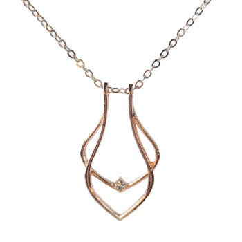 Clear Rhinestone Modern Wrapped Teardrop Necklace Rose Gold