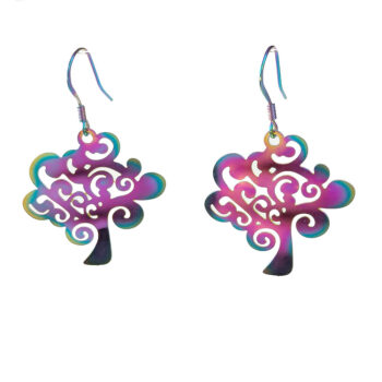 Stainless Steel Lightweight Modern Tree Charm Rainbow Earrings