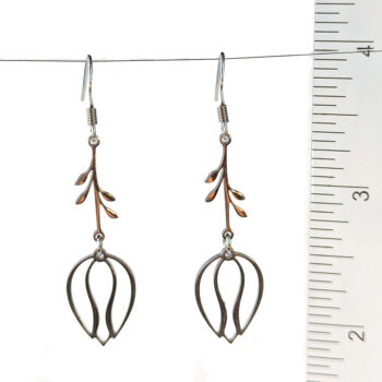 Silver Stainless Steel Dangle Tulip Flower Earrings - Image 2