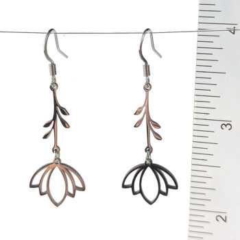 Silver Stainless Steel Dangle Flower Earrings - Image 2