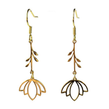 Gold Stainless Steel Dangle Flower Earrings