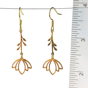 Gold Stainless Steel Dangle Flower Earrings - Image 2