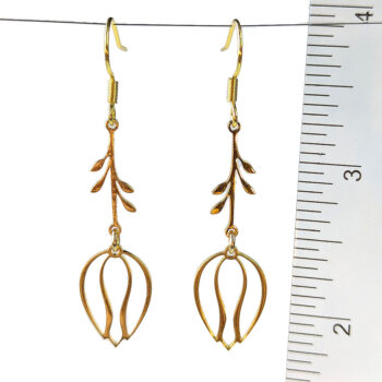 Gold Stainless Steel Dangle Tulip Flower Earrings - Image 2